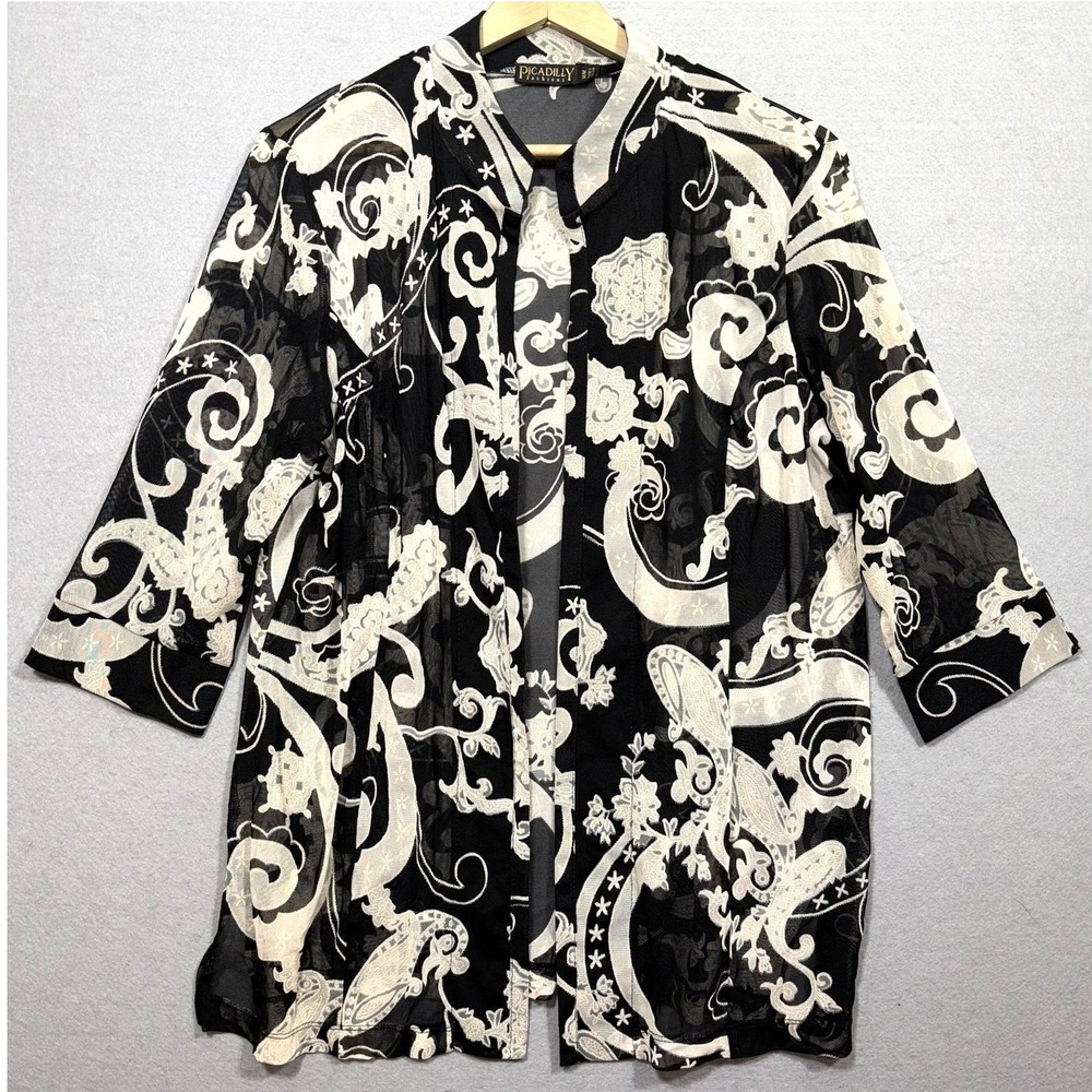 Picadilly Cardigan Womens Medium Sheer Mesh Paisley Open Front‎ Boho
